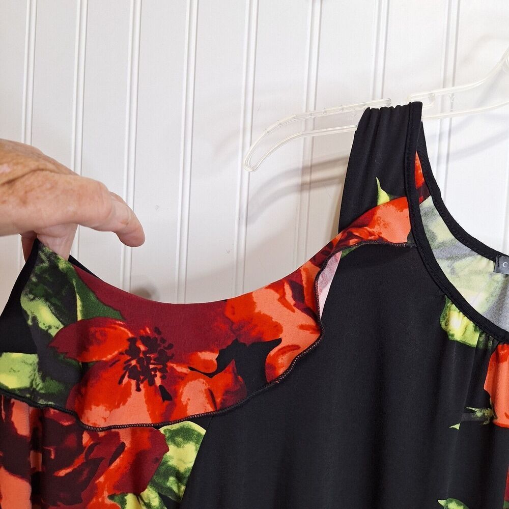 Chris & Carol Plus Womens Size 3X Cold Shoulder Tunic Dress Black Floral‎ Knit - Picture 9 of 15
